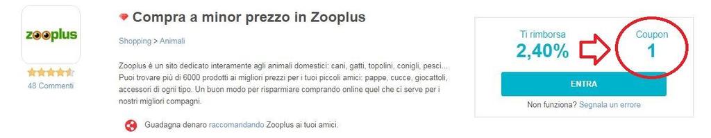 Sezione coupon siti di cashback